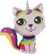 Шар (38''/97 см) Фигура, Котенок Единорог, Розовый, 1 шт.
