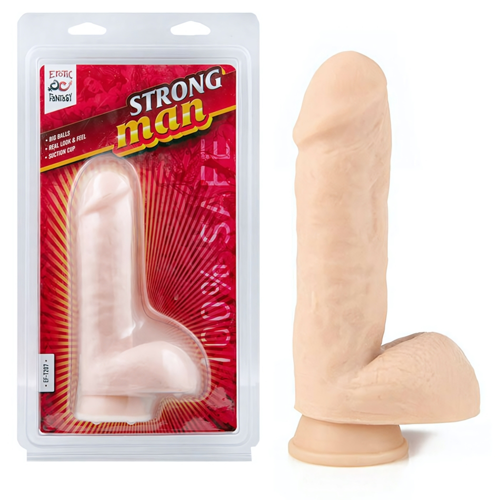 Реалистичный фаллоимитатор Strong Man с мошонкой - 16 см. (Цвет: телесный)