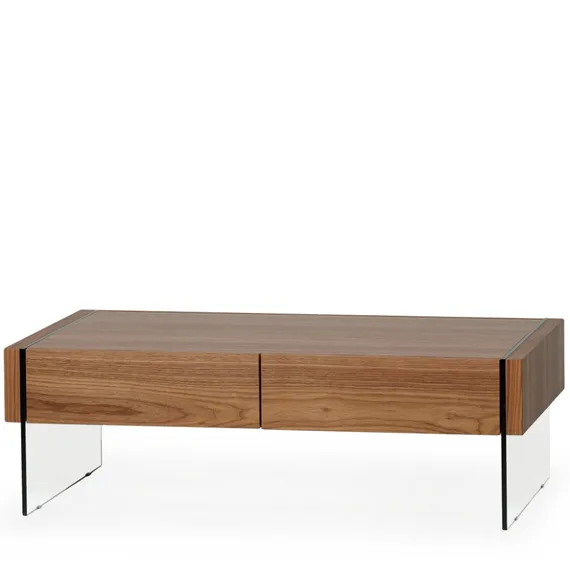 Журнальный стол с ящиками Somerset 127x60 см, шпон ореха, стеклянные ножки