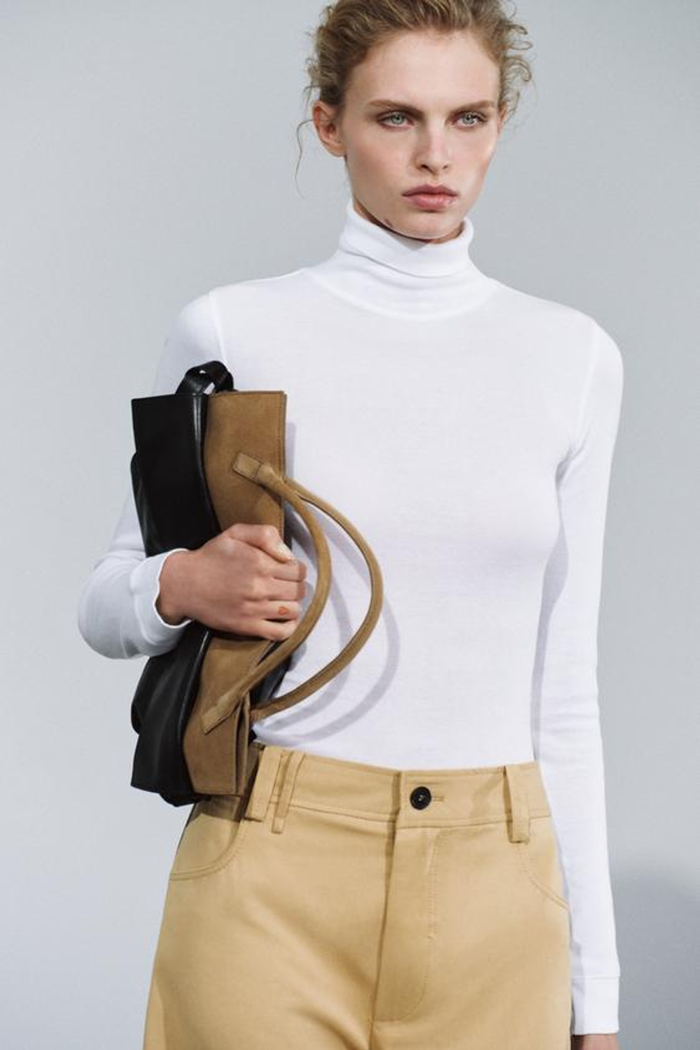 ZARA КОЖАНАЯ СУМКА С КЛАПАНОМ, ЧЕРНЫЙ