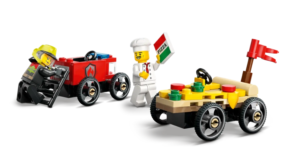 Конструктор LEGO City 60458 Машина-пицца против гоночной пожарной машины