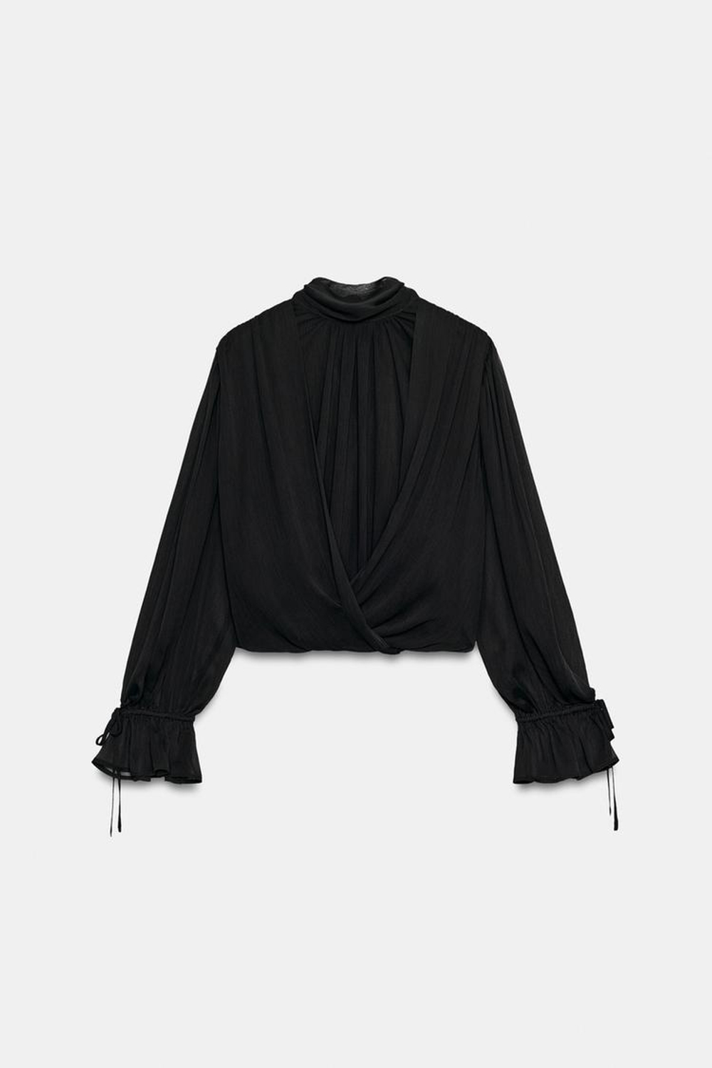 ZARA ТОП СО СБОРКАМИ И БАНТОМ НА СПИНЕ, ЧЕРНЫЙ