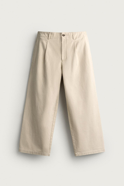 ZARA БРЮКИ RELAXED FIT СО СКЛАДКАМИ, БЕЖЕВЫЙ