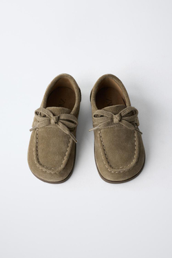ZARA КОЖАНЫЕ ТОПСАЙДЕРЫ BAREFOOT, ЗЕЛЕНЫЙ ХАКИ