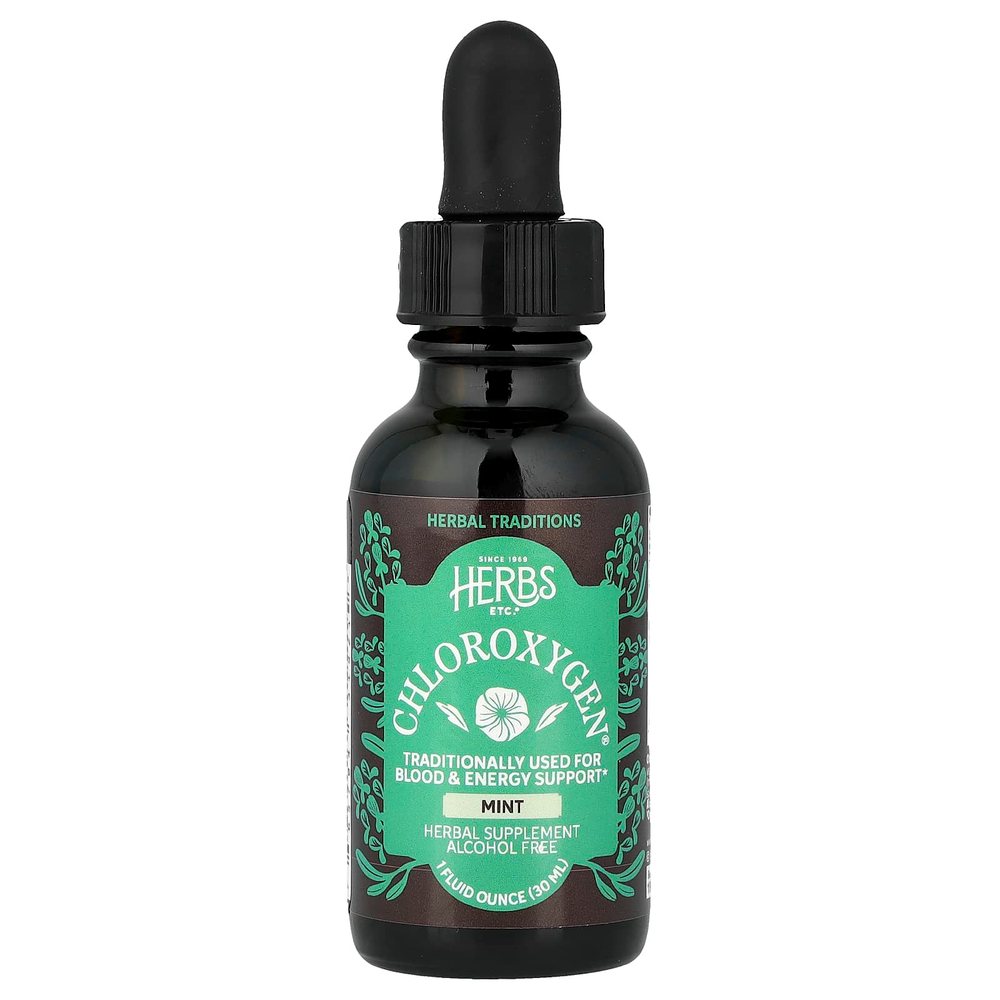 Herbs Etc., ChlorOxygen®, концентрат хлорофилла, без спирта, мята, 30 мл (1 жидк. Унция)
