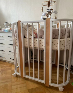 АКЦИЯ!!! Кроватка Nuvola Lux Incanto 5 в 1, цвет белый / стойки бук с маятником. 2 МАТРАСА В КОМПЛЕКТЕ