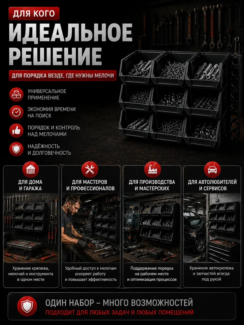 Лотки для метизов 15 шт с креплением на стену