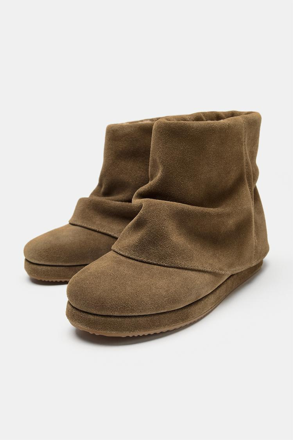 ZARA КОЖАНЫЕ БОТИЛЬОНЫ С ГЕТРАМИ, ЗЕЛЕНЫЙ ХАКИ