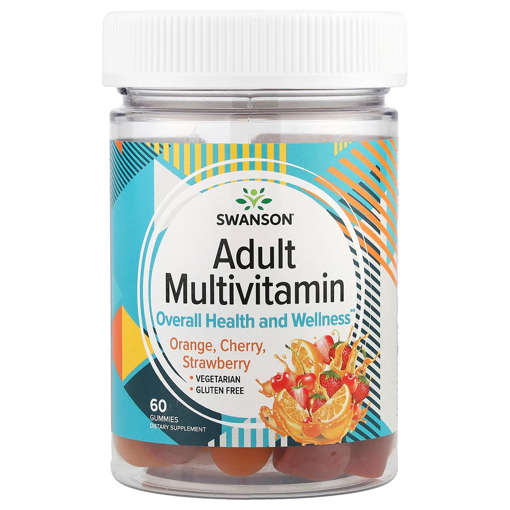 Swanson Vitamins, Мультивитаминные жевательные мармеладки для взрослых, апельсин, вишня, клубника, 60 жевательных таблеток