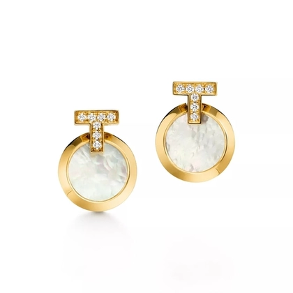 Серьги из жёлтого золота 18k с бриллиантами и перламутром💠 Tiffany -  T1 collection