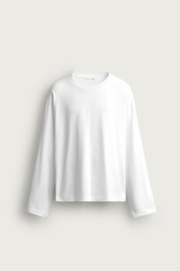 ZARA ФУТБОЛКА В ПОЛОСКУ ОВЕРСАЙЗ С ДЛИННЫМИ РУКАВАМИ, БЕЛЫЙ