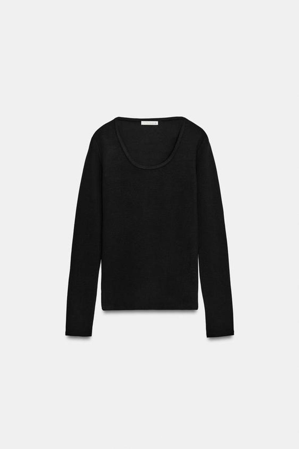 ZARA ФУТБОЛКА В РУБЧИК С ШИРОКИМ ВЫРЕЗОМ, ЧЕРНЫЙ
