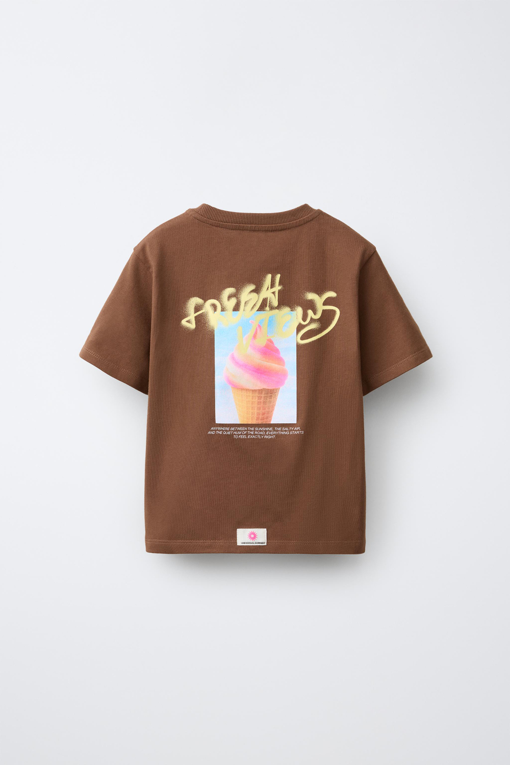ZARA ФУТБОЛКА С ФОТОПРИНТОМ, КОРИЧНЕВЫЙ