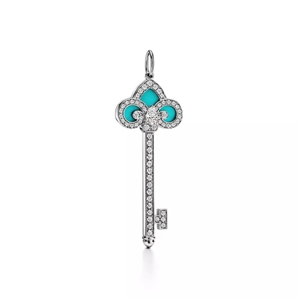 Ключ из платины с бриллиантами и бюрюзой, Tiffany 💠 Fleur de lis key - В наличии