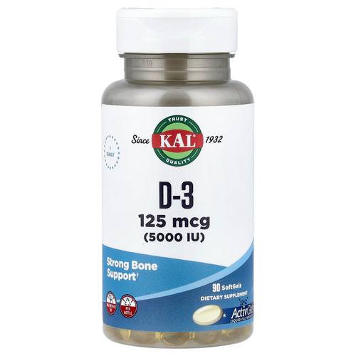 KAL, D-3, 125 мкг (5000 МЕ), 90 мягких таблеток