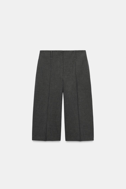 ZARA ПРЯМЫЕ ШОРТЫ С ЗАЩИПАМИ — ZW COLLECTION, СЕРЫЙ МЕЛАНЖ