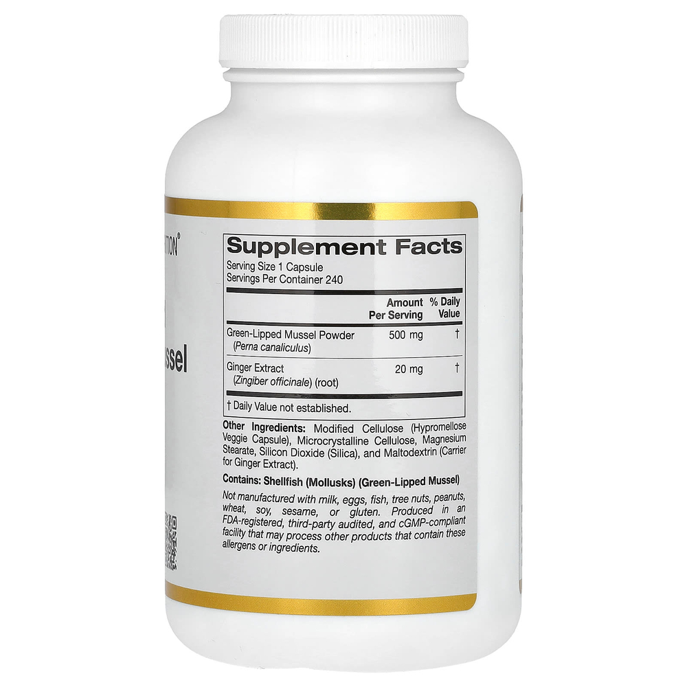 California Gold Nutrition, новозеландские зелёные мидии с экстрактом имбиря, 500 мг, 240 растительных капсул
