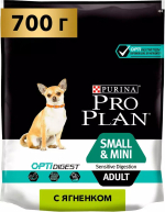 Сухой корм Pro Plan Mini Adult для взрослых собак мелких пород с чувствительным пищеварением, ягненок, 700 г