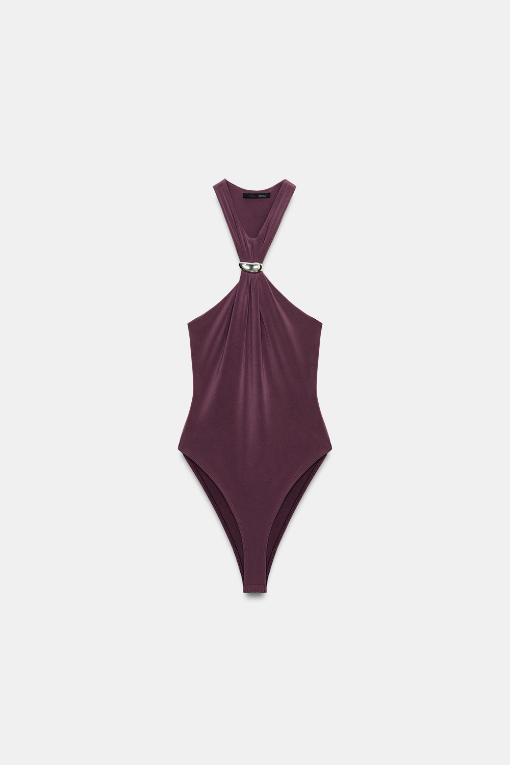 ZARA БОДИ СО СБОРКАМИ И ДЕКОРОМ, ТЕМНО-БАКЛАЖАНОВЫЙ
