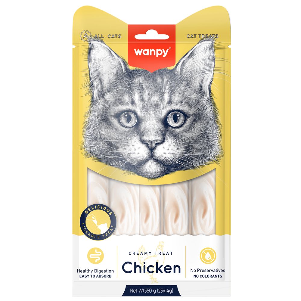 Wanpy Cat Лакомство для кошек нежное пюре из курицы 25х14г