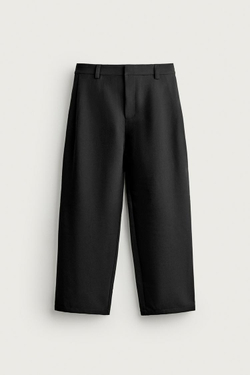 ZARA БРЮКИ WIDE FIT С БОКОВЫМИ СКЛАДКАМИ, ЧЕРНЫЙ