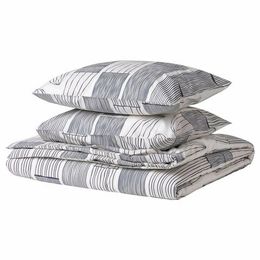 Комплект постельного белья IKEA BERGKORSORT, Двуспальный, Белый с рисунком, 240x220, 50x80 см