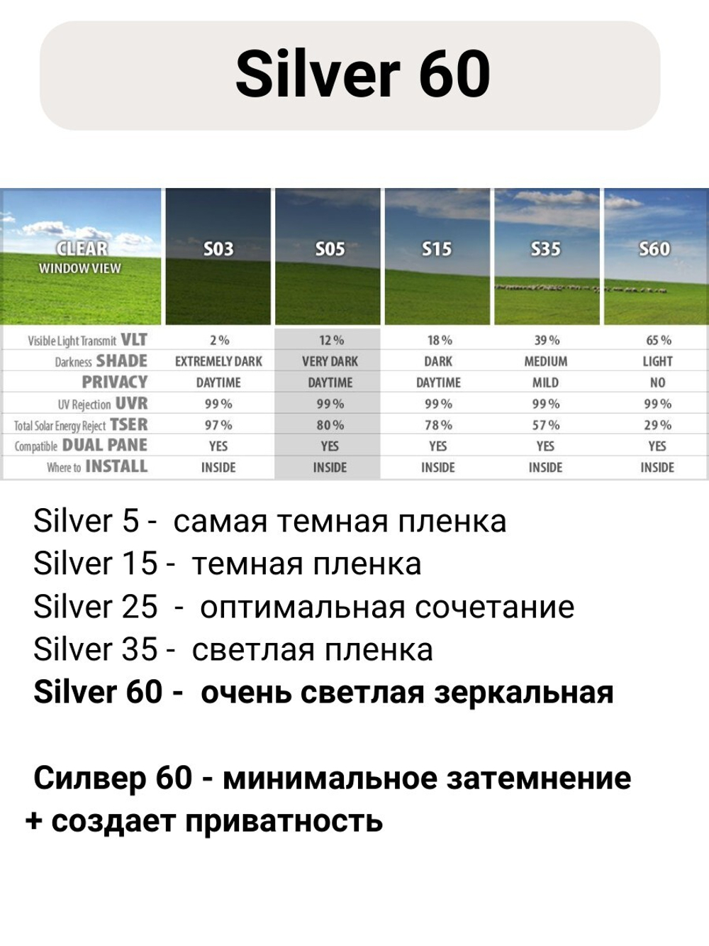 SILVER 60 зеркальная пленка