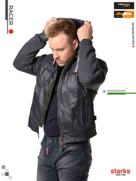 Мотокуртка комбинированная RACER, муж, Regular fit, Cordura Denin/флис,Чёрный, Unwashed (XXL) Starks