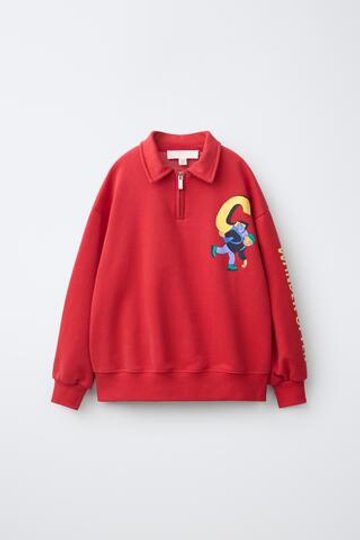 ZARA ТОЛСТОВКА ПОЛО С ПРИНТОМ, КРАСНЫЙ