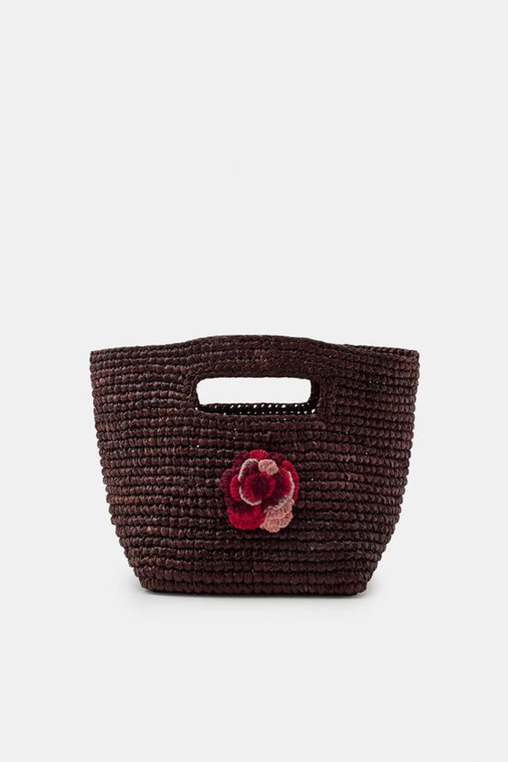 ZARA МИНИ-СУМКА ИЗ РАФИИ С ЦВЕТКОМ КРЮЧКОМ, КОРИЧНЕВЫЙ