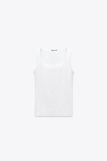ZARA ТОП ИЗ ПОЛИАМИДА С ШИРОКИМИ БРЕТЕЛЯМИ, БЕЛЫЙ