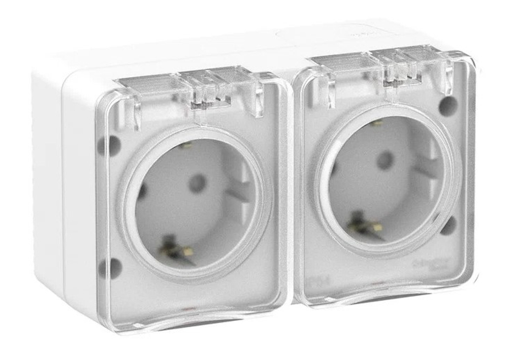 SE AtlasDesign Profi54 Наруж Белый Розетка 2-ая с/з со шт., 16А 250B IP54