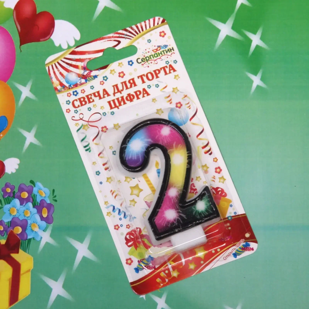 Свеча для торта Цифра Салют «2» 6 см