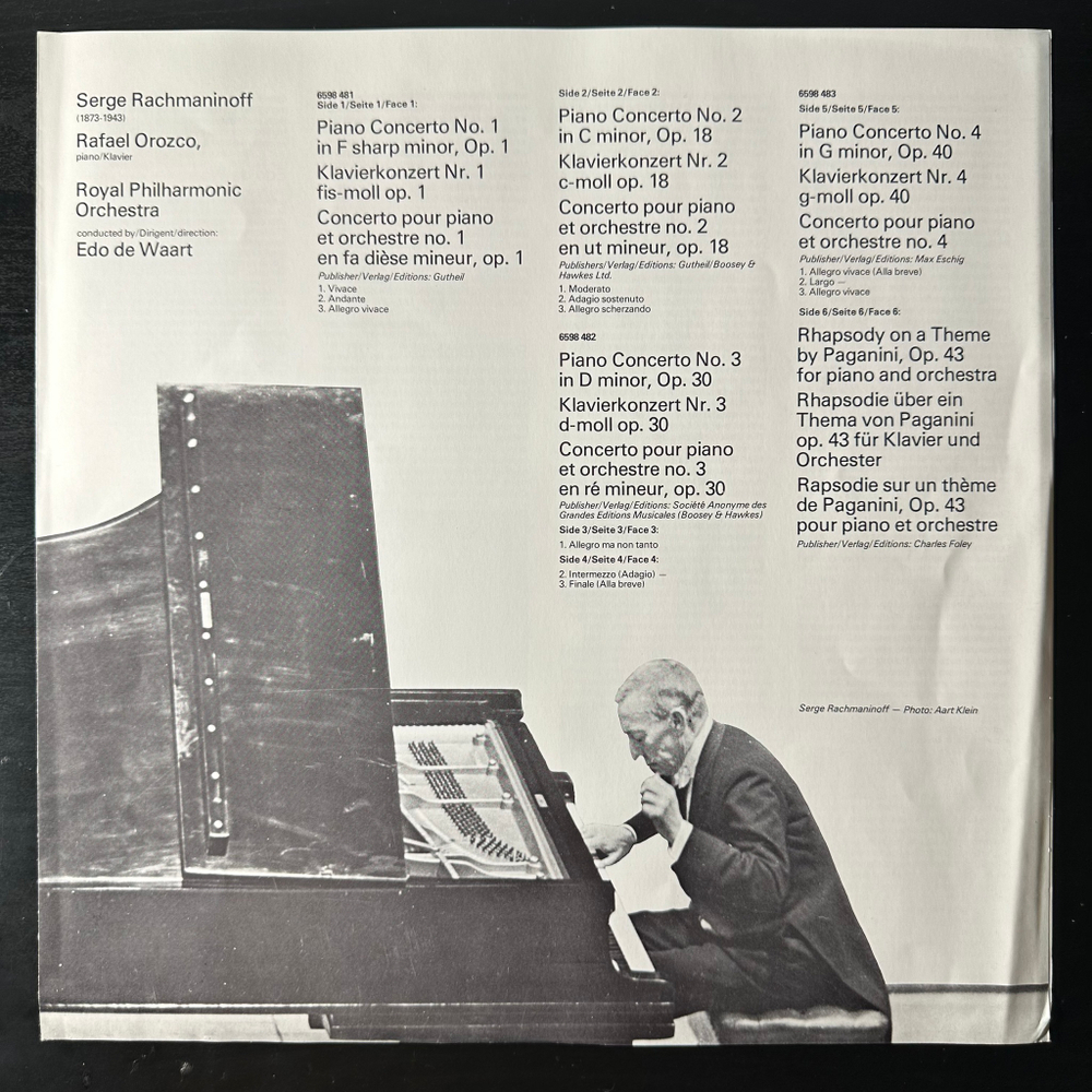 Рахманинов - Концерты для фортепиано 1-4 / Расподия на тему Паганини 3LP (Голландия 1973г.)