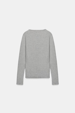 ZARA ФУТБОЛКА В РУБЧИК С ШИРОКИМ ВЫРЕЗОМ, СЕРЫЙ МЕЛАНЖ