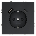 Розетка встраиваемая VOLTUM S70 с заземлением и защитными шторками, 16А, с USB, A+С, (графит)
