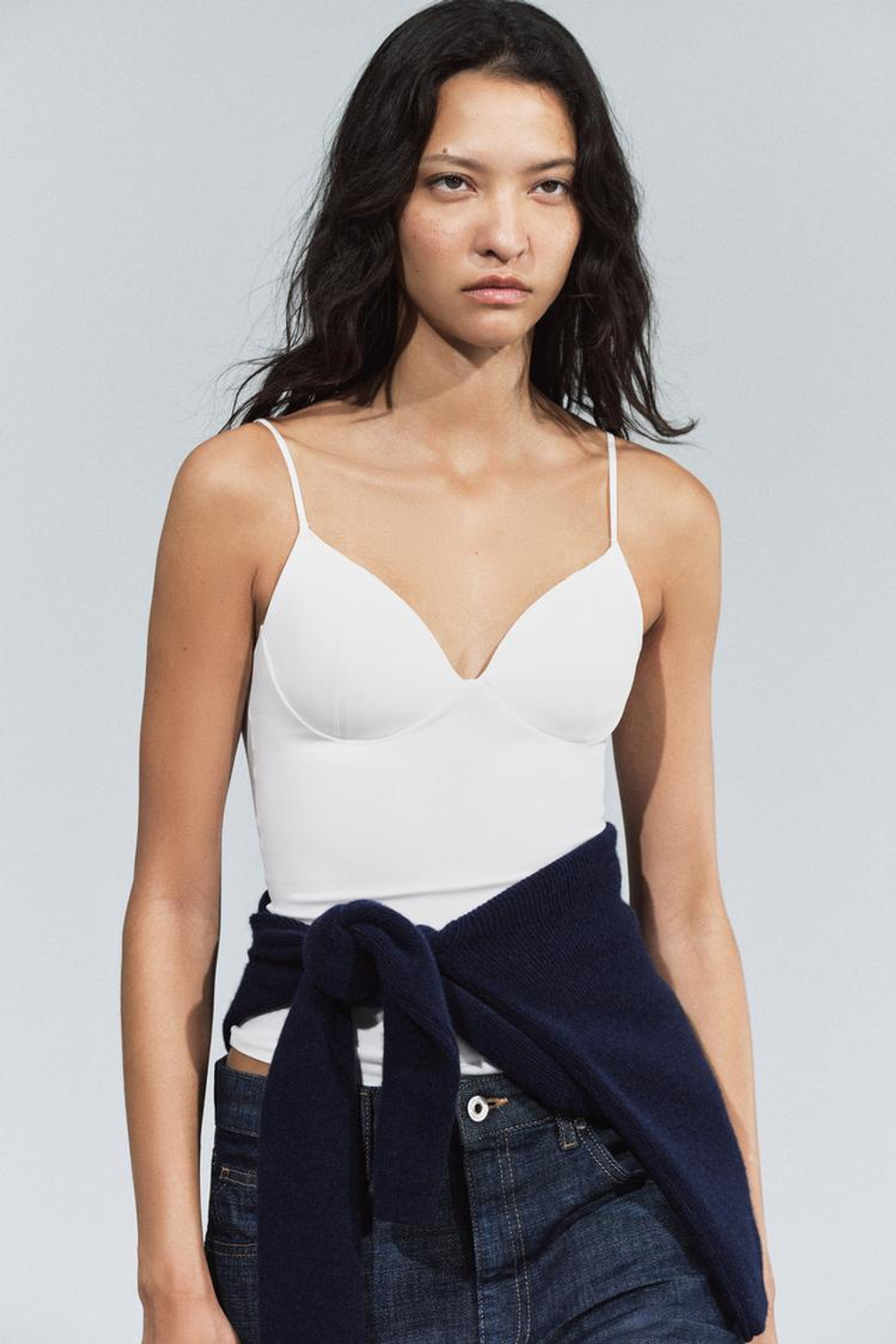 ZARA ТОП ИЗ СМЕСОВОГО ПОЛИАМИДА, БЕЛЫЙ