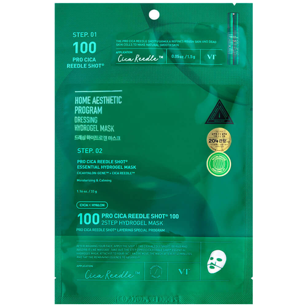 *VT Cosmetics Pro Cica Reedle Shot 100 2Step Hydrogel Mask 1.5g+33g -Успокаивающая гидрогелевая маска с микроиглами и центеллой
