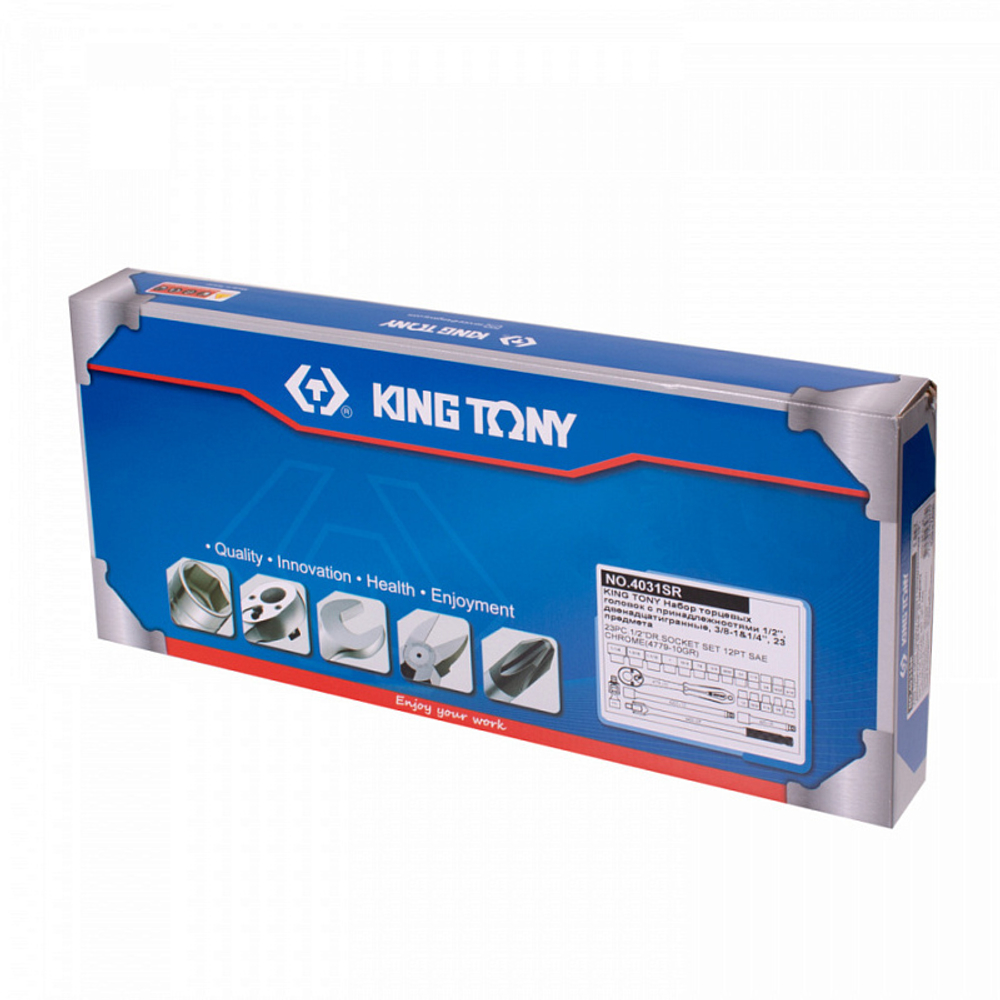 KING TONY (4031SR) Набор торцевых головок с принадлежностями 1/2", 12-гранные, 3/8"-1&1/4", 23 предмета