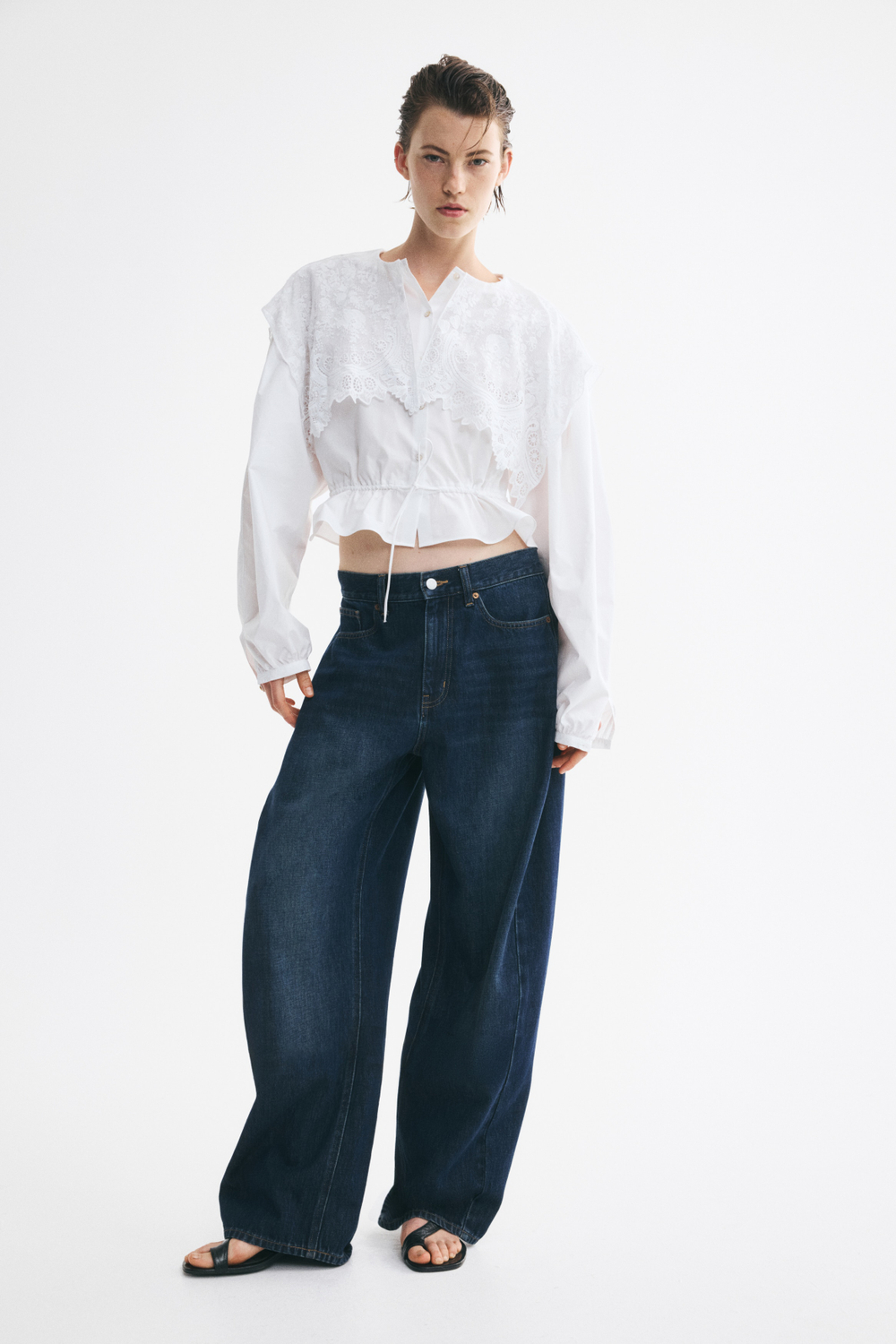 Блуза из хлопка с кружевной кокеткой - H&M