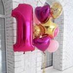 Шар (40"/102 см) Цифра, 1, Фуше, 1 шт. в упак.