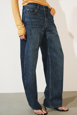 ZARA ДЖИНСЫ CURVED STRAIGHT СО СРЕДНЕЙ ПОСАДКОЙ — ZW COLLECTION, СИНИЙ
