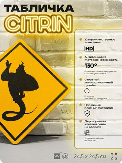 Табличка "Осторожно, Джинн" шуточная прикольная табличка на дверь и стену, для офиса и дома, декоративный знак, 24,5х24,5 см, пластиковая, Айдентика Технолоджи