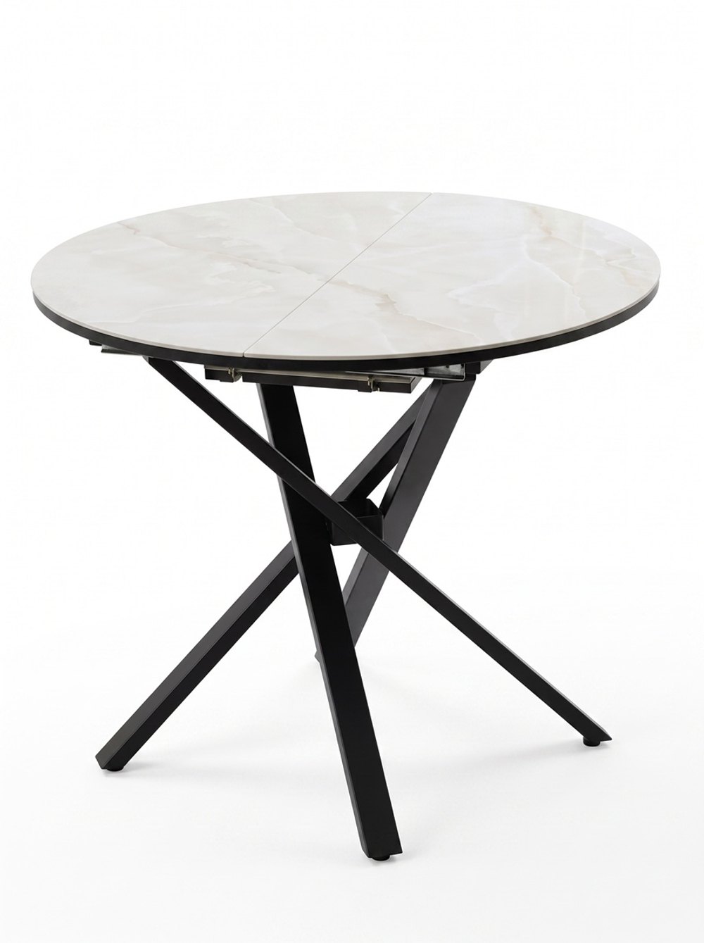Стол М-City DISAUR СТЮАРТ D90 см - 120 см раскладной, цвет ICELANDIC WHITE JADE, керамика, латте каркас