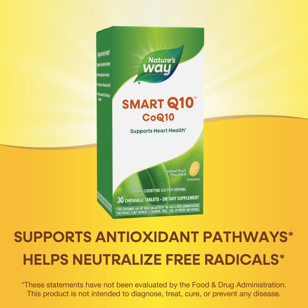 Nature's Way, Smart Q10™, коэнзим Q10, тропические фрукты, 100 мг, 30 жевательных таблеток