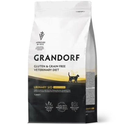 Сухой корм GRANDORF VETERINARY DIET Cat URINARY S/O MODERATE CALORIE Полнорационный диетический корм для кошек склонных к набору веса, при мочекаменной болезни, индейка 2кг