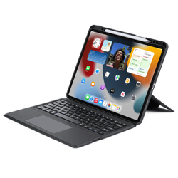 Чехол подставка с клавиатурой (RUS) от Dux Ducis для планшета iPad Air 13 (2024-25) и iPad Pro 12.9 (2018, 2020, 2021, 2022), серия DK Series Keyboard, русская клавиатура с подсветкой