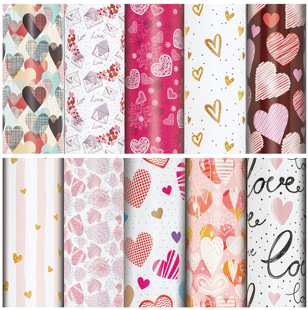 Бумага упаковочная 70x100см. "Love Story" 10 дизайнов в ассорт. (Золотая сказка)