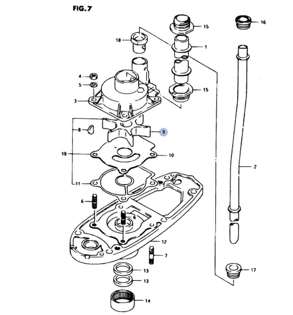 Крыльчатка помпы Suzuki DT20-DT40 (17461-96301-000)