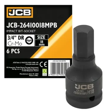 Головка-бита ударная 6-гранная 3/4'', 18мм JCB JCB-26410018MPB